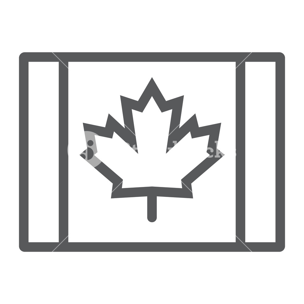 1000x1000 Canadian Flag Line Icon, Canada And Maple, Leaf Sign, Vector