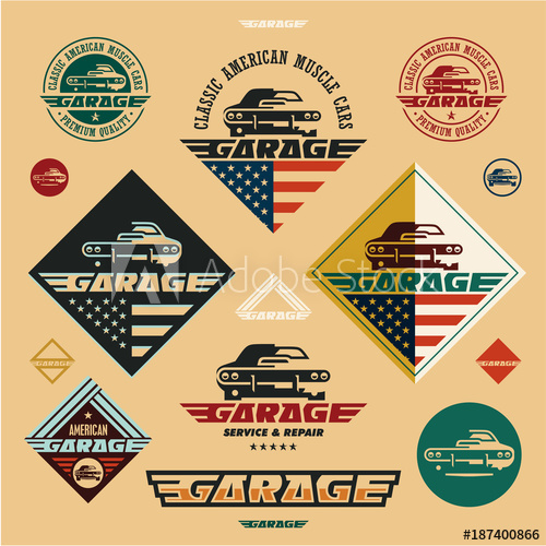 500x500 Classic American Muscle Cars Garage Vintage Style Labels