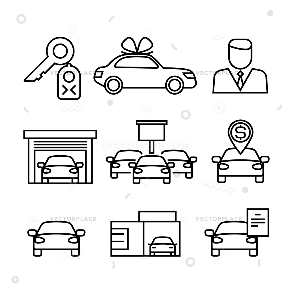 1000x1000 Car Dealerships Purchase Sale Cars Line Vector Illustration
