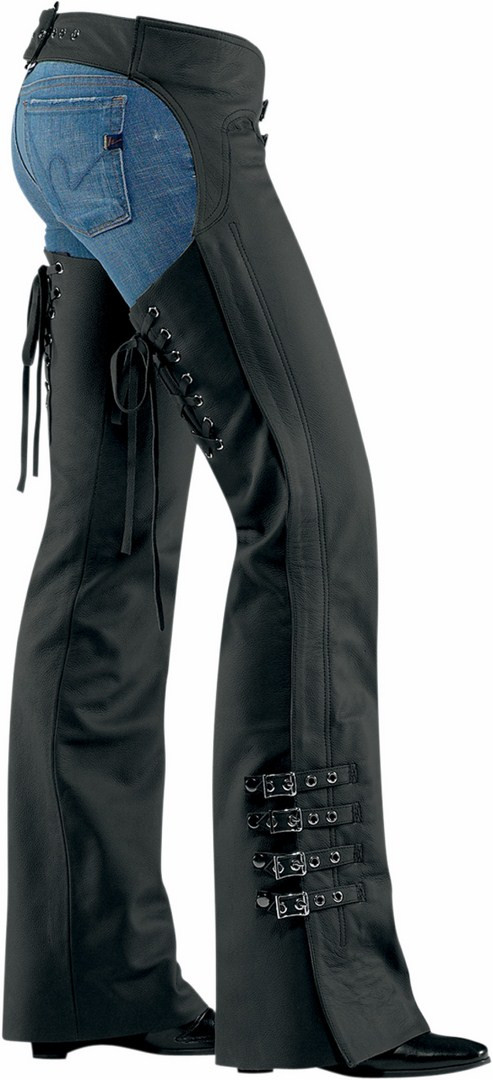 493x1080 Icon Hella Women Leather Motorcycle Chaps Black