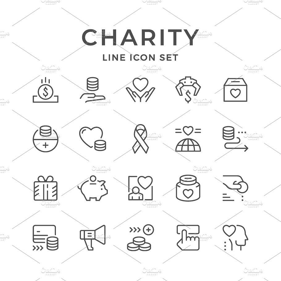 910x910 Set Line Icons Of Charity