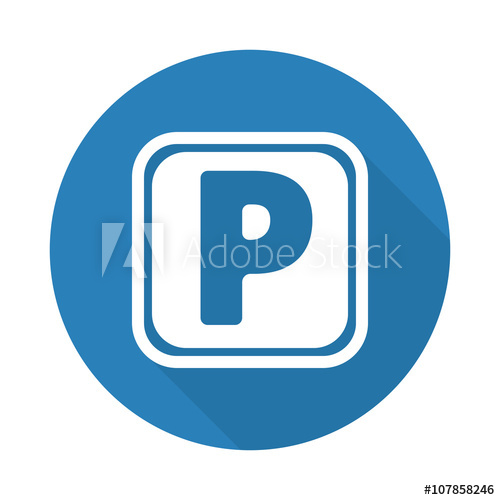500x500 Flat White Parking Web Icon With Long Drop Shadow On Blue Circle