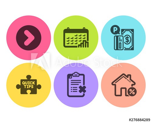 500x405 Parking Payment, Reject Checklist And Calendar Graph Icons Simple