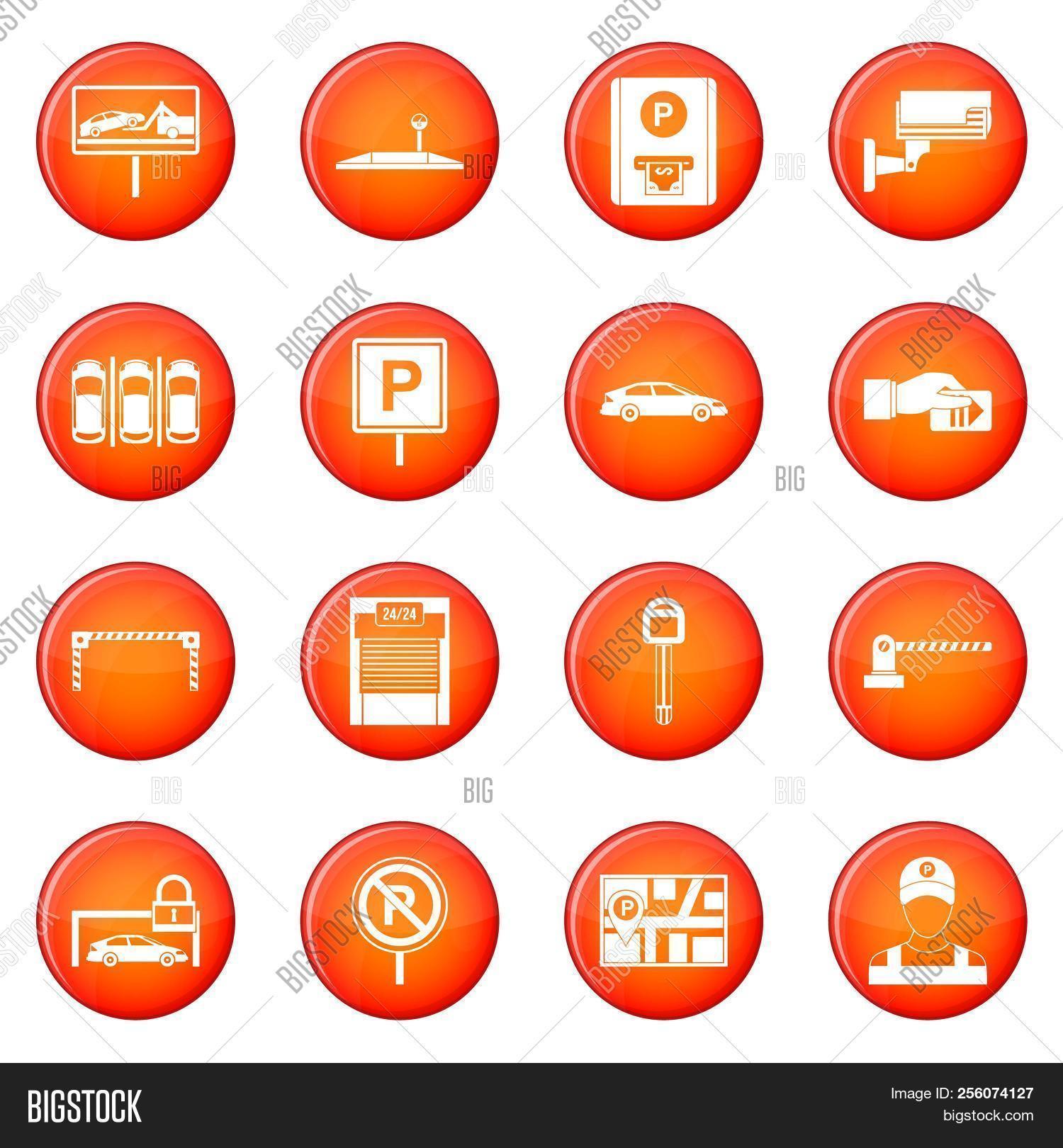 1500x1620 Car Parking Icons Set Of Red Circles Isolated On White Image