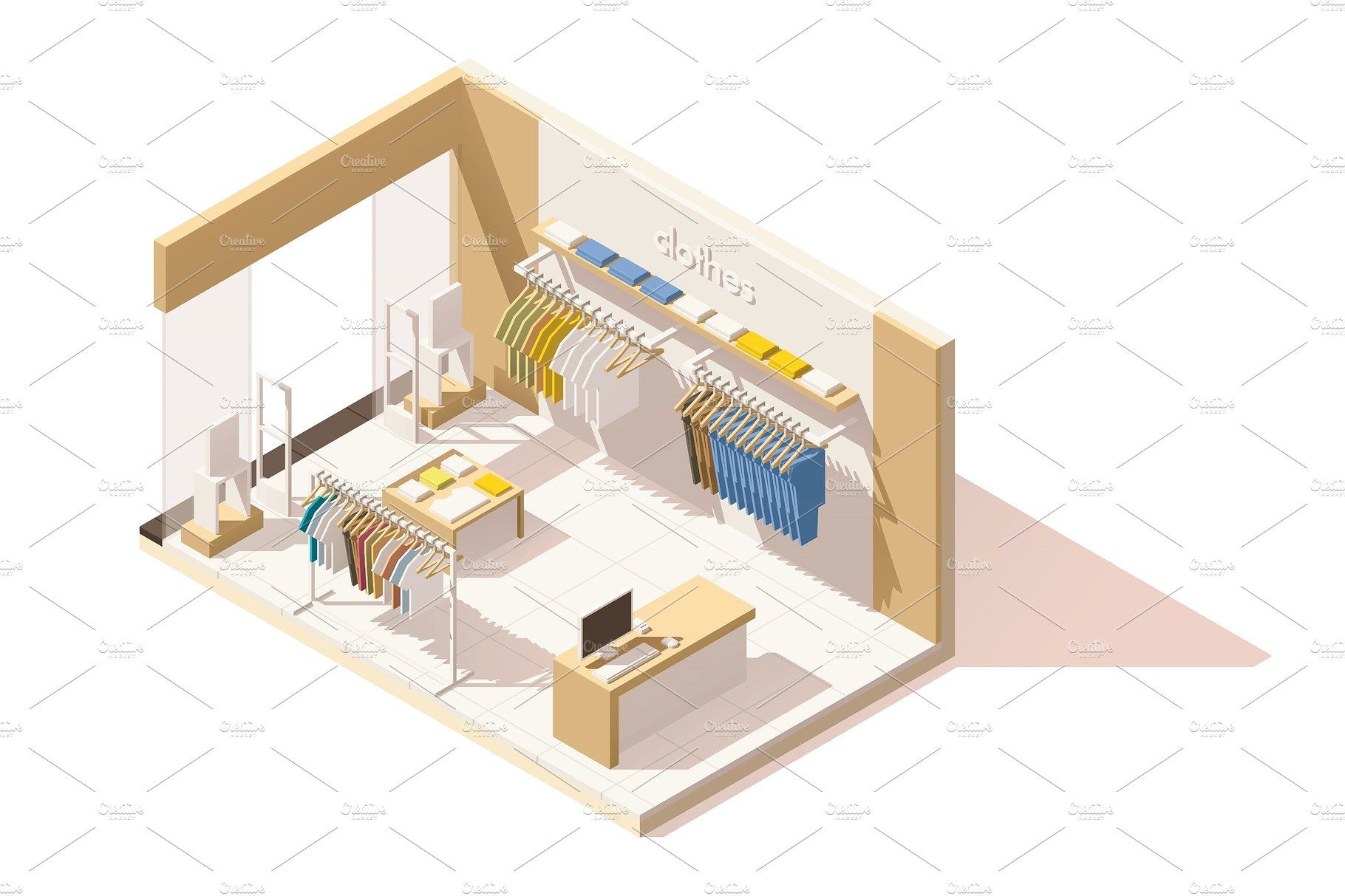 1820x1213 Vector Isometric Low Poly Clothing Store Icon