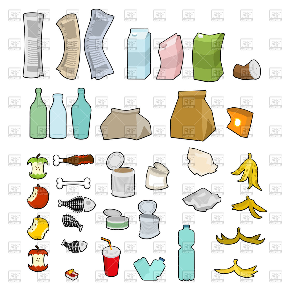 1200x1200 Rubbish Icon Collection On White Vector Image Of Icons And Emblems