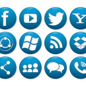 284x284 Blue Button Style Social Media Icon Collection