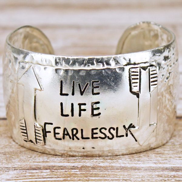 600x600 Icon Collection Live Life Fearlessly Silver, Cuff Bracelet