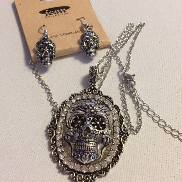 580x580 Icon Collection Jewelry Day Of The Dead Necklace Earrings Silver