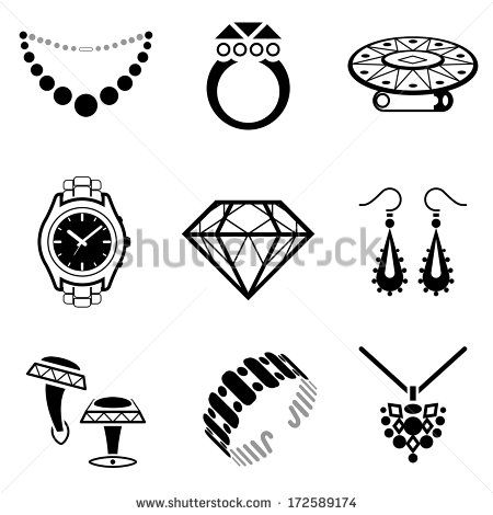 450x470 Set Of Jewelry Icons Collection Of Black White Icons For Luxury