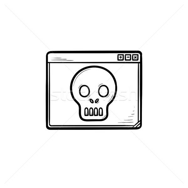 600x600 Computer Window With Scull Hand Drawn Outline Doodle Icon Vector
