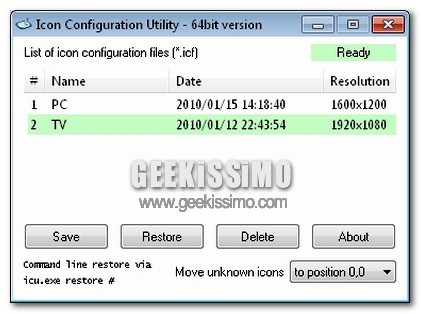421x314 Icon Configuration Utility, Ripristinare Il Layout Del Proprio