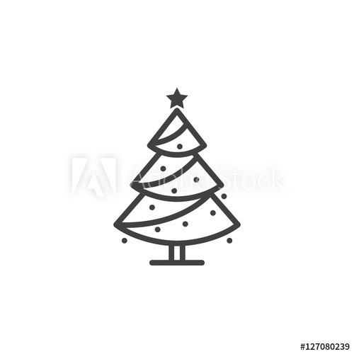 500x500 Christmas Tree Line Icon, Decorated Conifer Outline Vector Sign