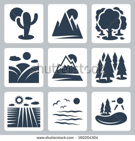 450x470 Vector Nature Icons Set Desert, Mountains, Forest, Meadow, Snow