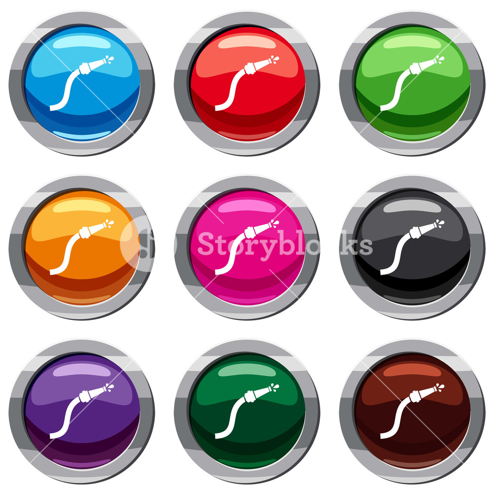 1000x1000 Fire Hose With Water Drops Set Icon Isolated On White Icon