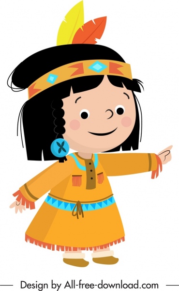 370x600 Tribal Girl Icon Cute Cartoon Character Sketch Free Vector