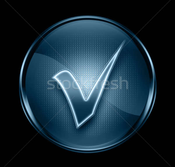 600x571 Check Icon Dark Blue, Isolated On Black Background Stock Photo