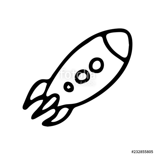 500x500 Hand Drawn Rocket Doodle Sketch Children's Toy Icon Decoration