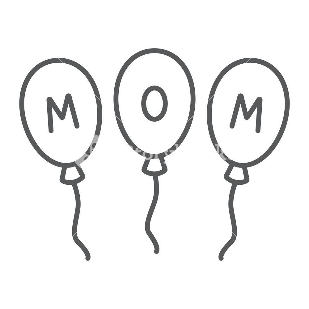 1000x1000 Party Balloons Thin Line Icon, Decoration And Celebration, Mom
