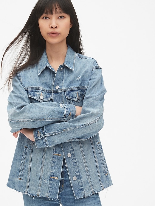 520x693 Oversized Distressed Icon Denim Jacket Gap Canada