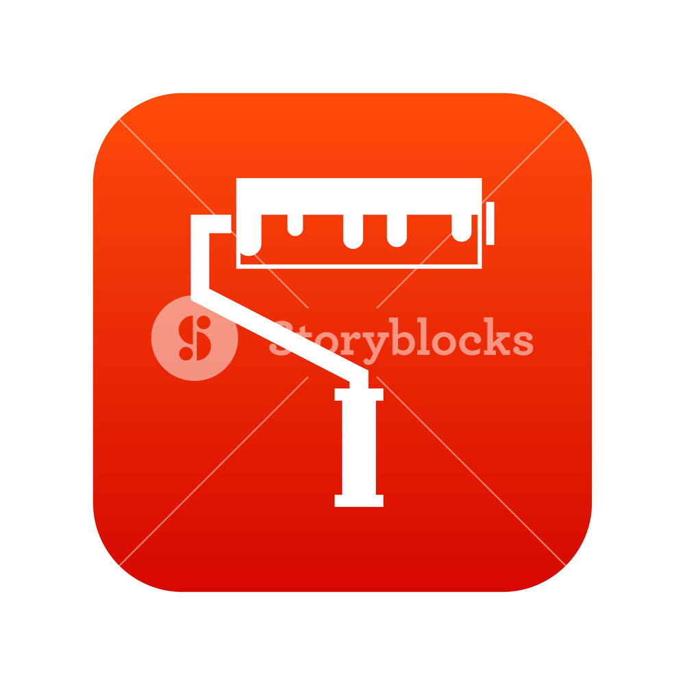 1000x1000 Paint Roller With Paint Icon Digital Red For Any Design Isolated