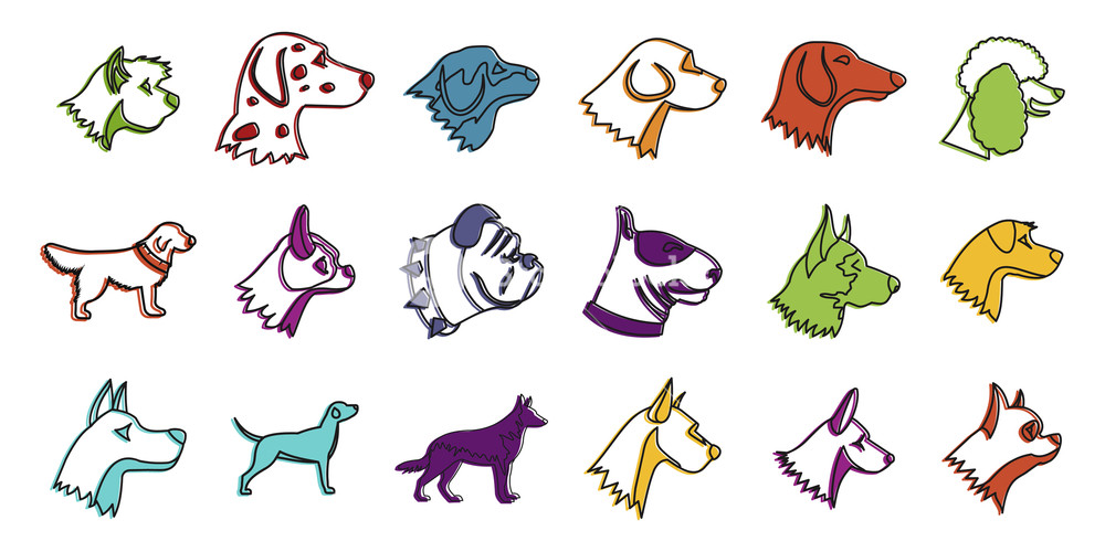1000x500 Dogs Icon Set Color Outline Set Of Dogs Vector Icons For Web