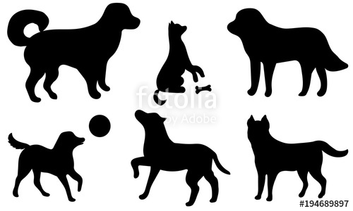 500x300 Set Of Icon Dogs Black Silhouettes Of A Dog Isolated On A White