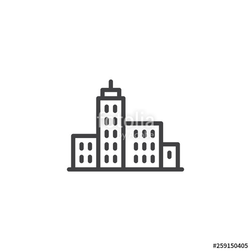 500x500 City Landscape Line Icon Downtown, Buildings Linear Style Sign