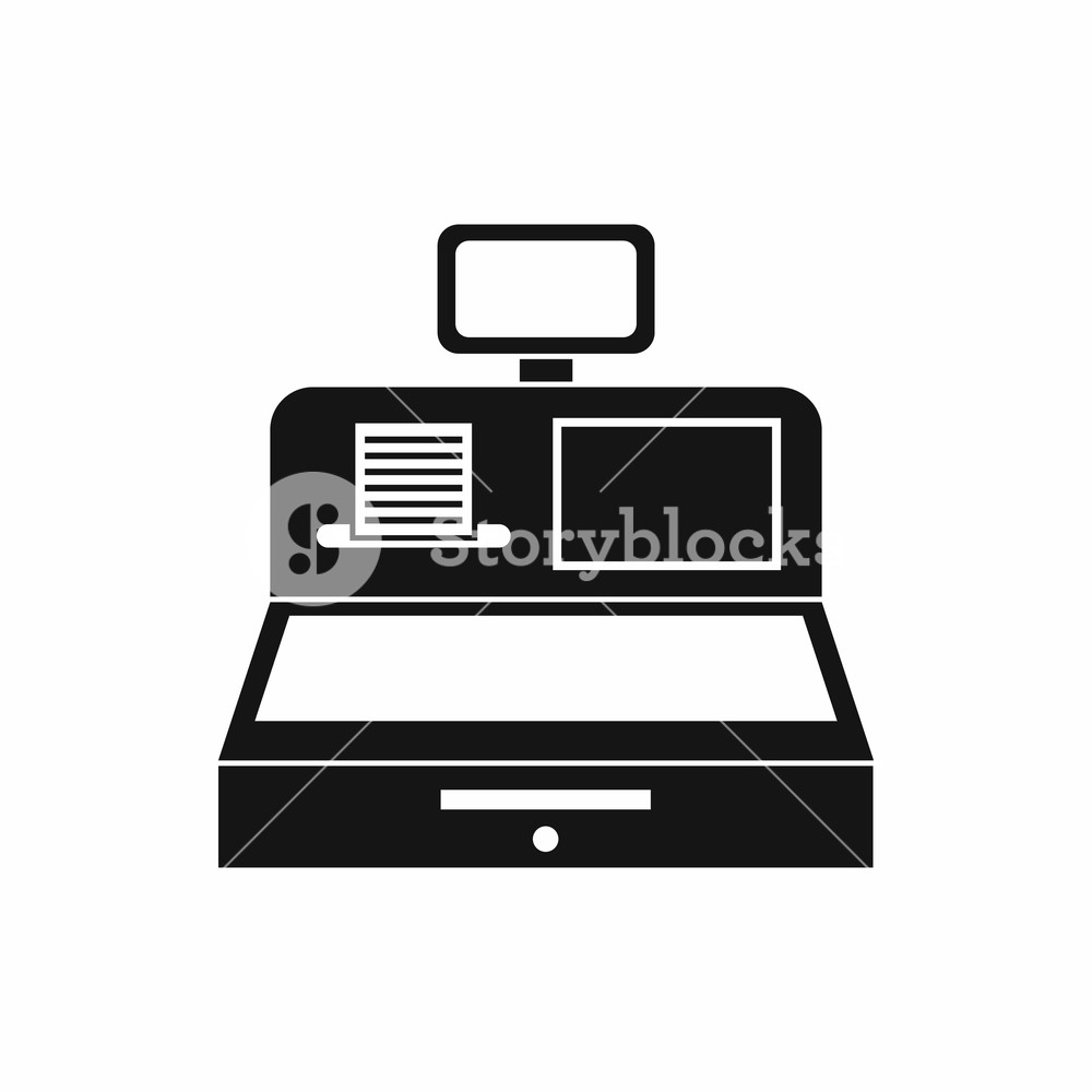 1000x1000 Cash Register With Cash Drawer Icon In Simple Style Isolated