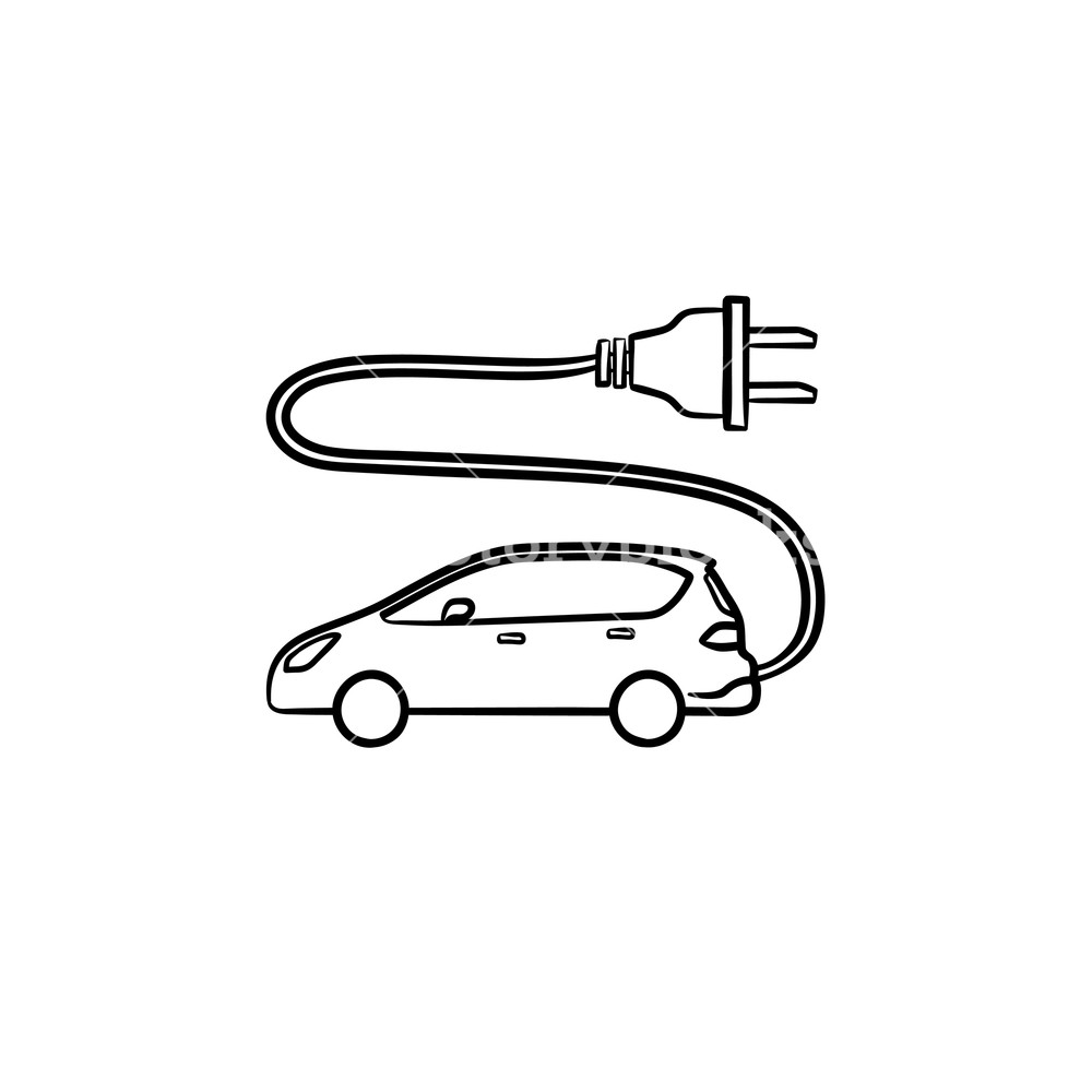 1000x1000 Electric Car With Plug Hand Drawn Outline Doodle Icon Royalty