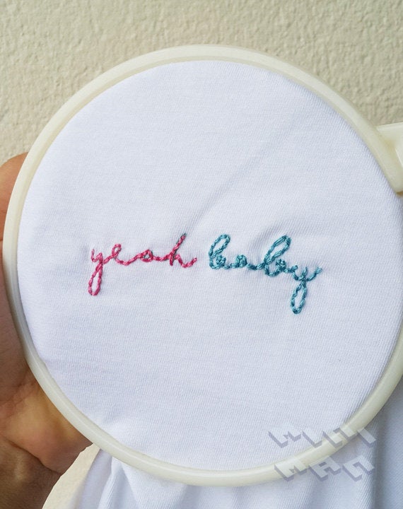 570x720 Yeah Baby Icon Embroidery T Shirt Minimal Tee Embroidery Hand Etsy