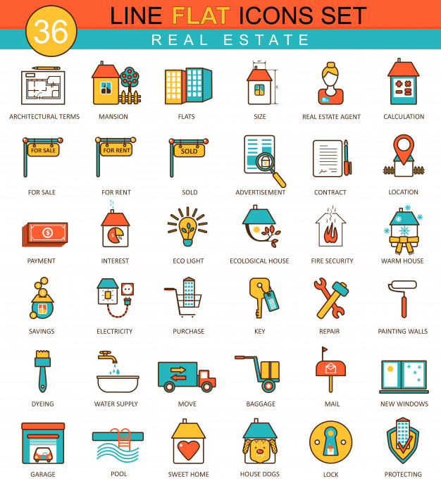 626x683 Real Estates Flat Line Icons Set Vector Premium Download