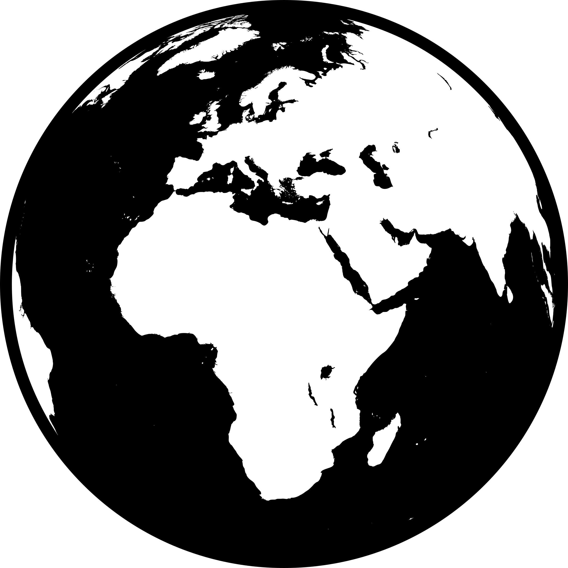 2400x2400 Globe Showing Africa, Asia And Europe In Black And White