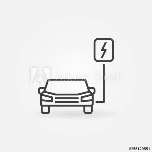 500x500 Ev Or All Electric Car Vector Concept Line Icon Or Symbol