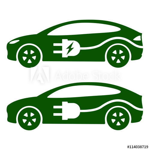 500x500 Electric Car, Ev Icon Vector Illustration Side View Of Electric