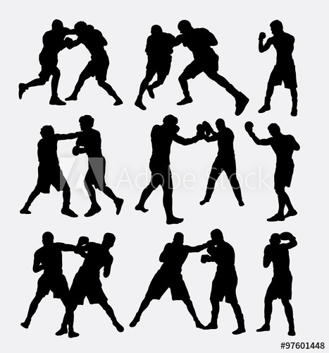 467x500 Boxing Fighting Silhouettes Good Use For Symbol, Web Icon, Sign