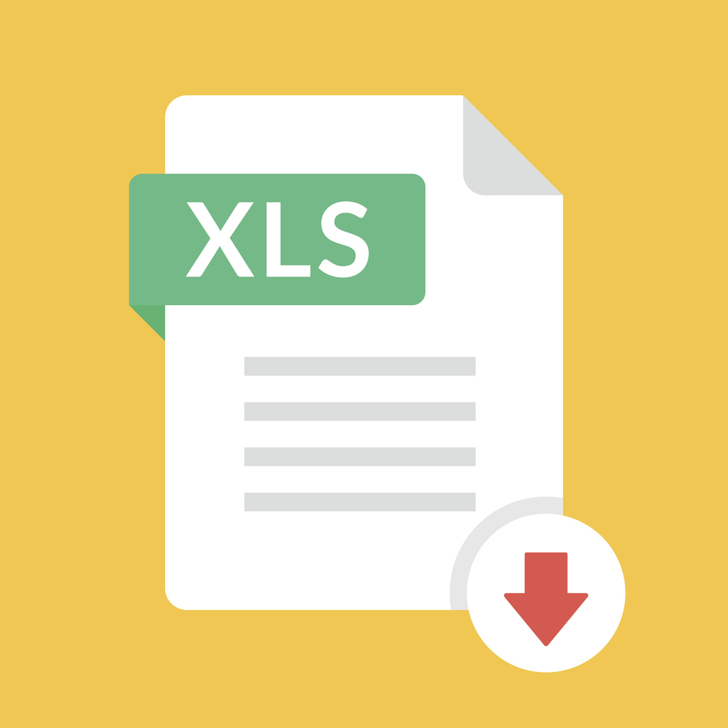 1024x1024 Download Xls Icon With Xls Label And Down Arrow Sign