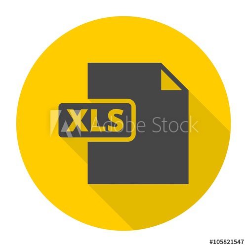 500x500 The Xls Icon, Format Symbol With Long Shadow