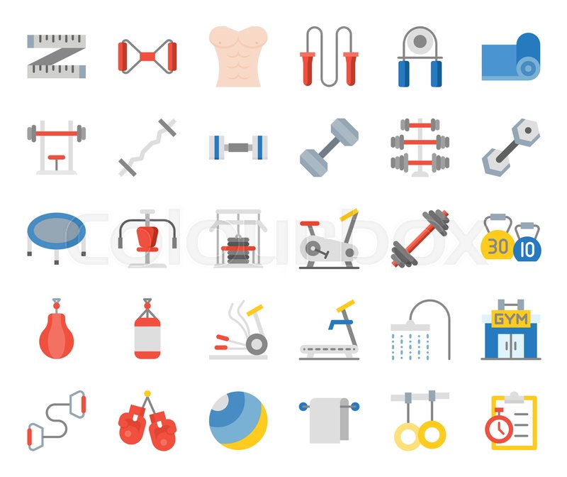 800x672 Gym Equipment And Fitness Flat Icon, Stock Vector Colourbox