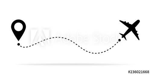 500x250 Airplane Travel Concept With Map Pins, Gps Points Line Path Icon