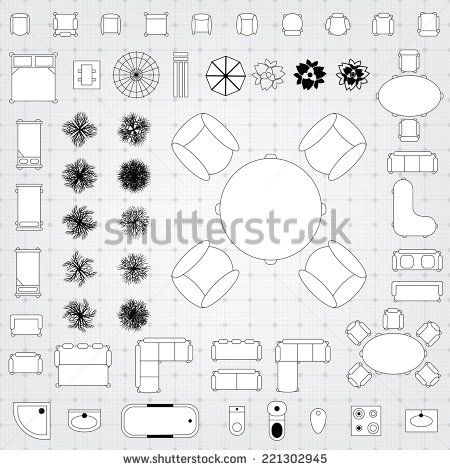 450x470 Set Of Simple Flat Vector Icons Furniture For Floor Plan Outline