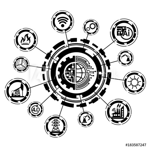 500x500 Industry Concept, Smart Factory With Icon Flow Automation
