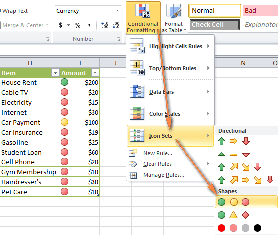 559x473 Excel Conditional Formatting Icon Sets, Data Bars And Color Scales