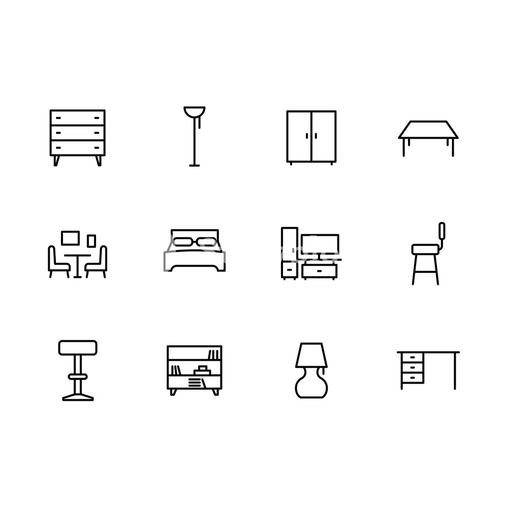 1000x1000 Simple Set Symbols Furniture And Interior Room Line Icon Contains