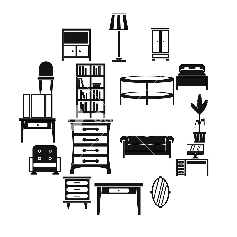 1000x1000 Furniture Icons Set In Simple Style Interior Decorations Set