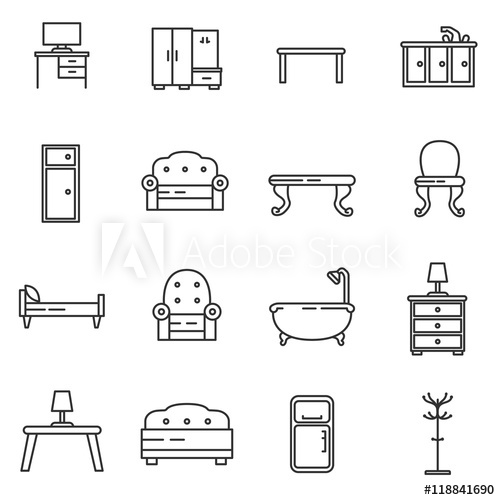 500x500 Home Interior Icon Set Furniture Collection Thin Line Design