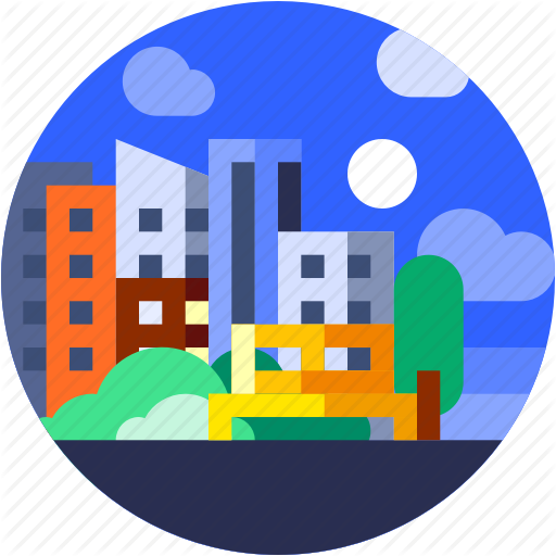 512x512 Building, Circle, City, Flat Icon, Garden, Landscape, Tree Icon