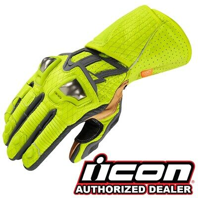 400x400 Icon Hypersport Gp Hi Viz Leather Motorcycle Long Gauntlet Gloves