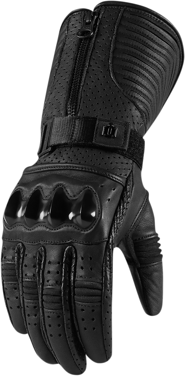 593x1200 Icon Womens Fairlady Black Leather Gauntlet Gloves Free