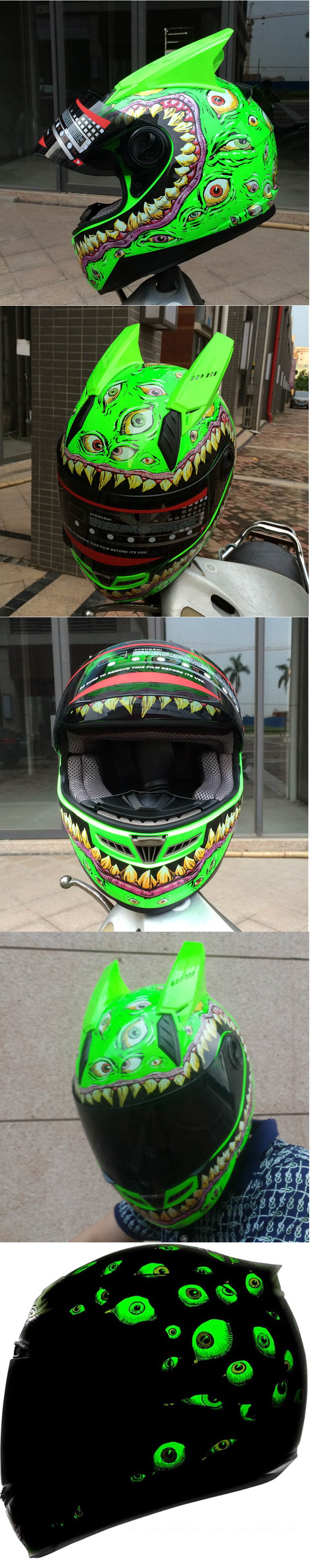 749x3785 Many Green Eye Glow Sensory Full Face Motorcycle Helmet Airmada